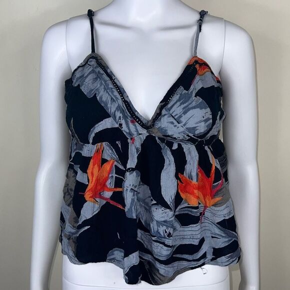 Patrons of Peace Blue & Orange Floral Crop Cami - Picture 1 of 11